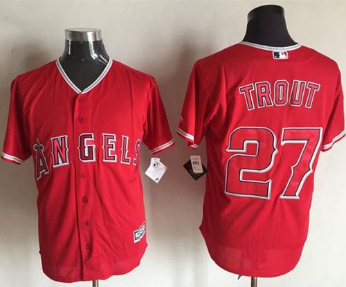 Angels of Anaheim #27 Mike Trout Red New Cool Base Stitched MLB Jersey - Click Image to Close